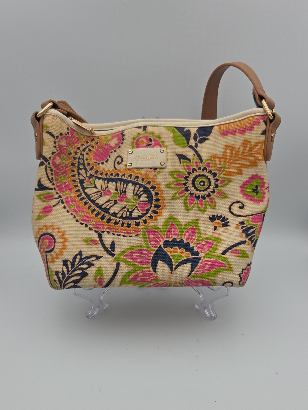 Spartina 449 Floral Canvas Shoulder Bag - Pink, Green, Navy, Tan, Gold